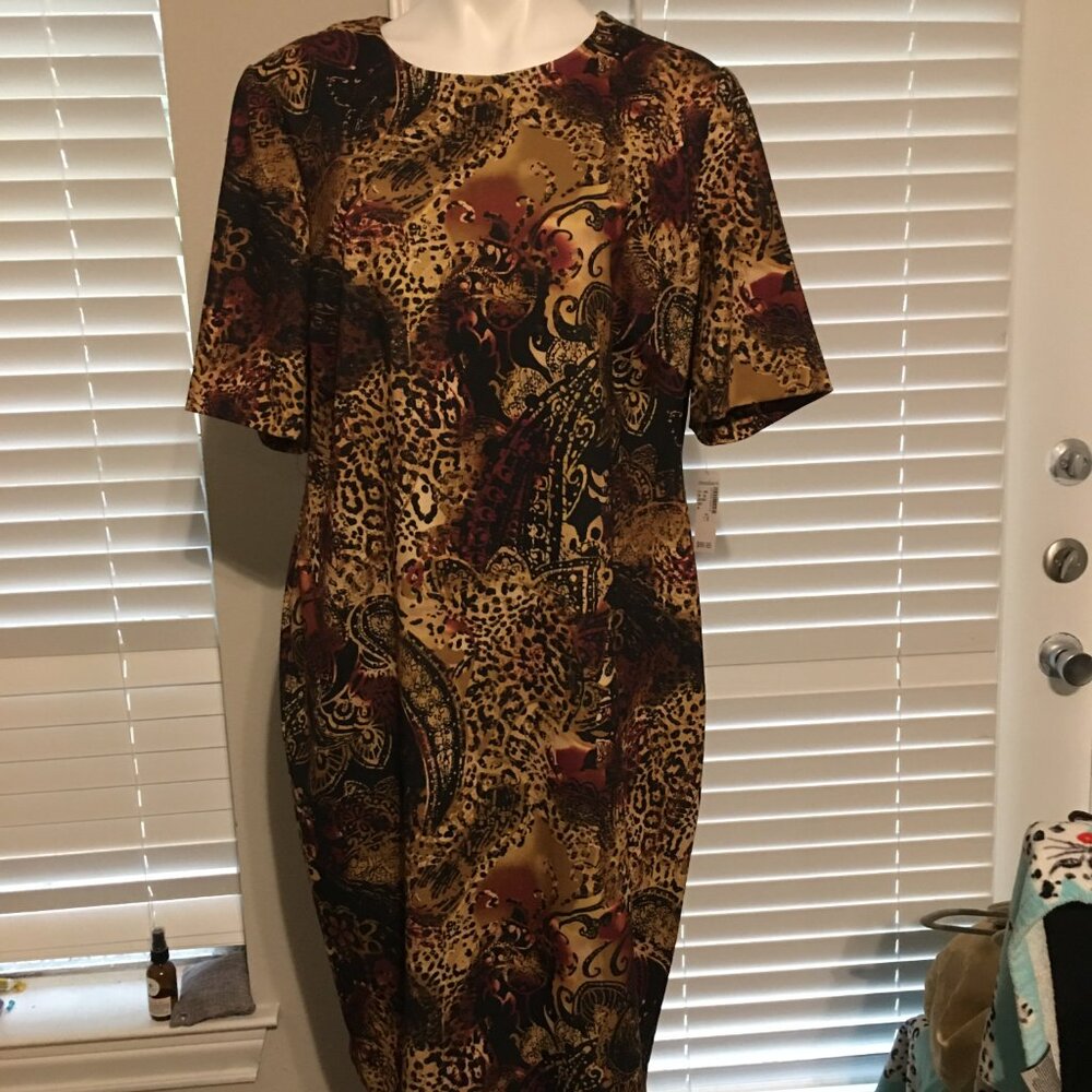 Jones NY Career Dress, Animal Print Scuba Style  New Fits 46 Bust  DB2